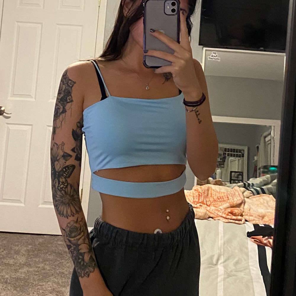 light blue crop top